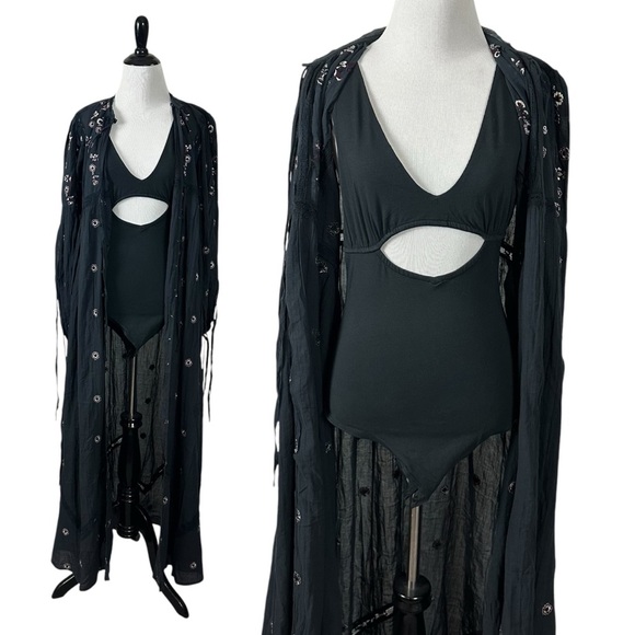 Free People Witchy Bohemian Maxi Dress Black NEW Stevie Nicks Size Small - Picture 9 of 13